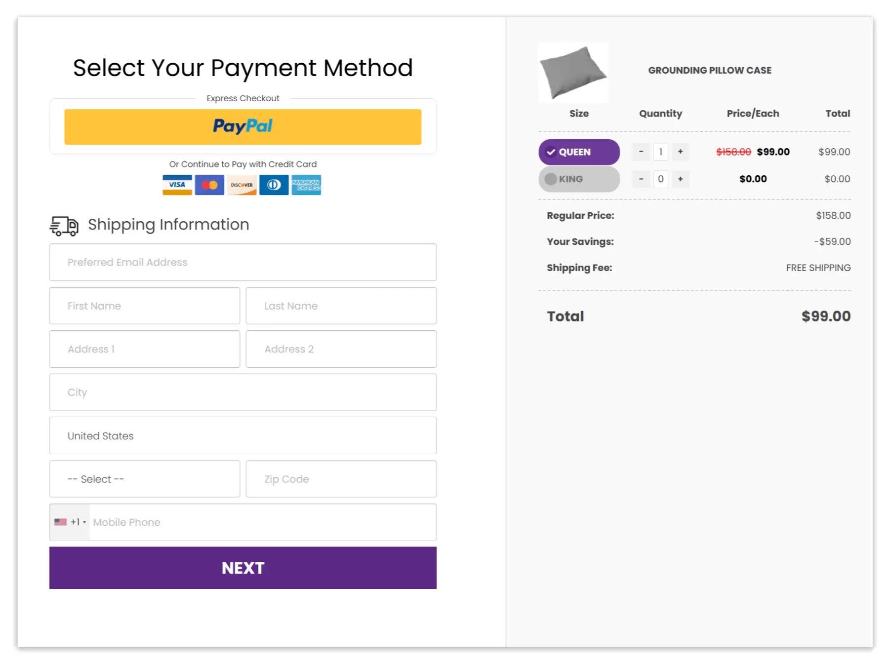 Grounding Pillow checkout page
